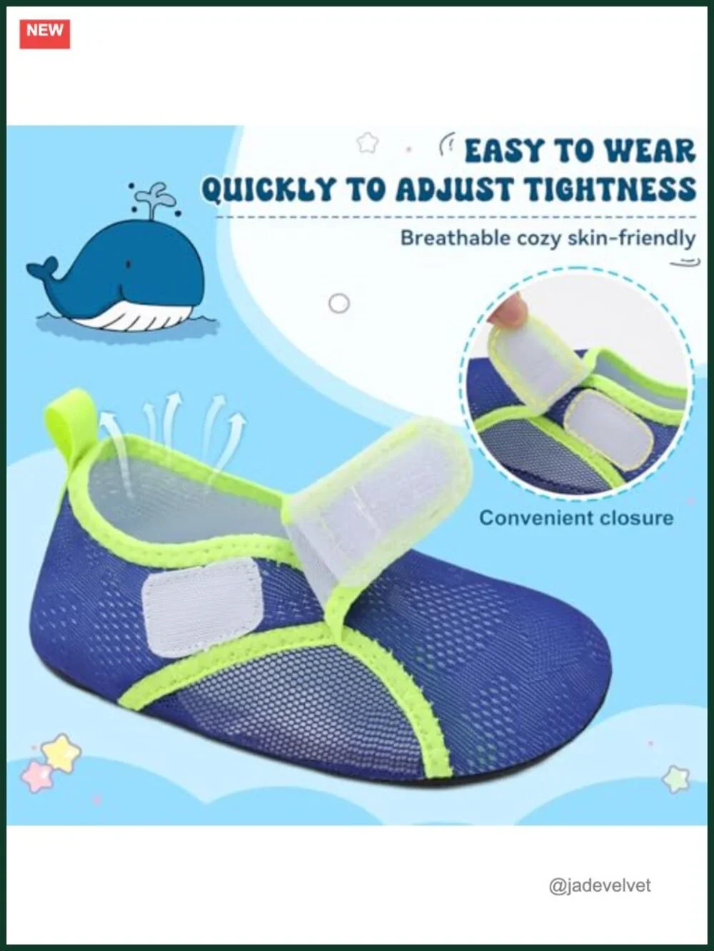 Quick Dry Breathable Mesh Water Shoes Hook & Loop Closure Non-Slip Sole for